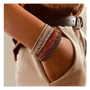 Delicate Fashion Jewelry Rhinestone Crystal Chain Elastic Shiny Glass Bracelet for Women