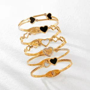 Delicate Heart Motif Bracelet 18K Gold Plated Stainless Steel Elegant Women’s Fashion Jewelry