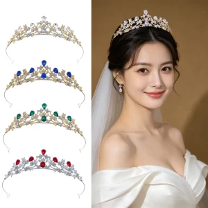Delicate Leaf Alloy Teardrop Rhinestone Bridal Tiara Crown Multi Color Headband for Bridesmaid Wedding Prom Hair Accessories