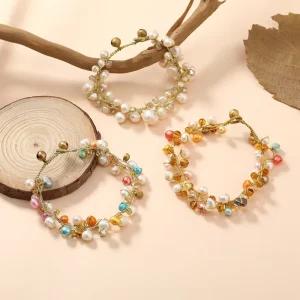 Delicate Natural Real Freshwater Pearls Gold Thread Handwoven Jewelry Spring Bohemian Cute Geometric Bracelet