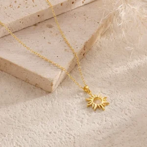 Delicate Thick Gold Plated Link Chain Sun Accessory Necklace Trendy Diamond Jewelry for Women