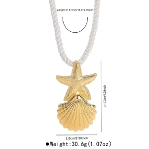 Deluxe Starfish Shell Fashion Pendant Necklace Coastal Rope Chain Trendy Beach Holiday Jewelry
