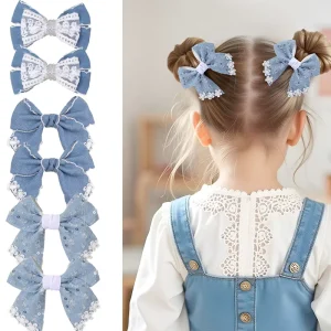 Denim Hair Clips Sequined Denim Bow Ribbon Three-dimensional Daisy Handmade Hair Clip Kids Elegant