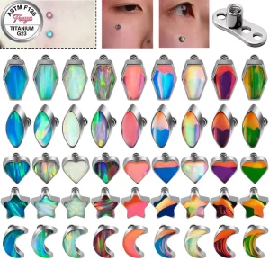 Dermal Piercing Jewelry Titanium Star Moon Heart Tops with Base for Men Women Surface Piercing Jewelry Microdermal Dermal Anchor