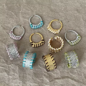 Design Colorful Lines Looped Metal Rings Texture Unique Personality Fashion Trend Ring for Women