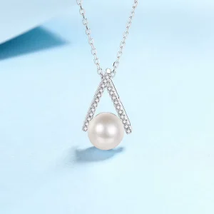 Design Natural Freshwater Pearl Chain Letter V S925 Sterling Silver Moissanite Pendant Necklace Women Diamond Fine Jewelry