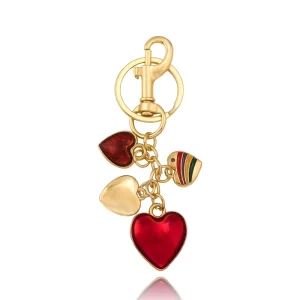Design Rainbow Heart Dot Diamond Bag Hanging Red Heart shaped Car Bag Charm Creative Metal Keychain