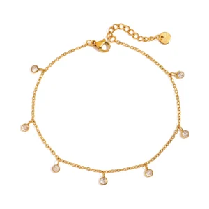 Design Sense Fashion 18K Gold Plated Stainless Steel Zircon Anklet Bracelet Versatile Trendy Jewelry Accessory Women