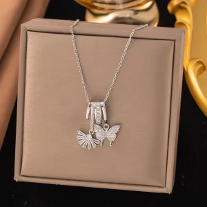 Design Women Gift Fashion Necklace Multiple Styles Zircon Butterfly Pendant Necklaces Stainless Steel