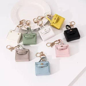 Designer Bag Keychain Luxury PU Leather Square Coin Case Purse Wallet Keychain Charm Small Mini Purse Keychain Bulk