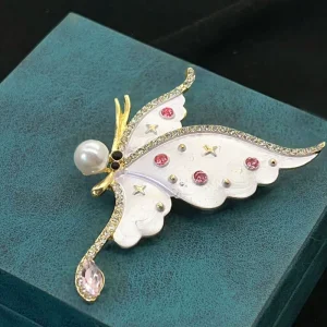 Designer Brooches Luxury Women Enamel butterfly Zircon Brooch Pin Fashion Suit Accessories Insect Pearl Brooch