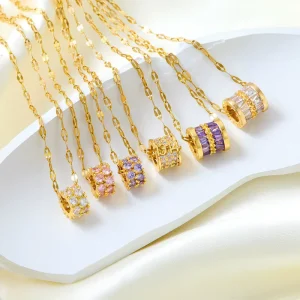 Designer Customize Accessories Zircon Dainty Stainless Steel Bijoux Fine Fashion Chain Pendant Jewelry for Women Necklaces