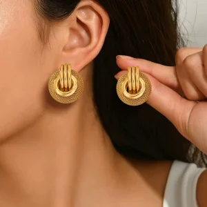 Designer Earrings Geometric Luxury Gold Metal Chunky Ring Earrings