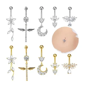 Designer Floating Heart Shaped Navel Rings Gold Plated Surgical Steel for Women