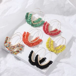 Designer Jewelry Handmade Beaded Tassel Earrings Seed Bead Hoop Tarnish Free Bohemian Dangle Drop Earrings for Women