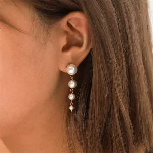 Designer Pearl Beads Linked Pendant Drop Earrings for Women Trendy Waterproof Ladies Accessories on Ear Fashion Female Jewellery