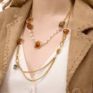 Designer Retro Resin Necklace Accessories Women’s Stainless Steel Jewelry Cross-border Accessories Niche Design