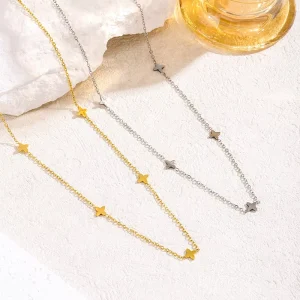Designer Stainless Steel Clover Pendant Necklace Unisex 18K Gold Plated Star Pattern Jewelry