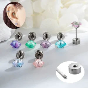 Devil’s Eye 4mm Zircon Cartilage Earrings Surgical Stainless Steel Prong Setting Flat Back Tragus Helix Piercing Jewelry