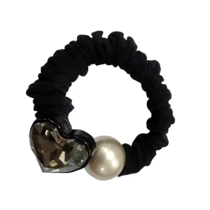 Diamond Decorative Pleated Hair Tie With Pearl Heart Women’s Stylish Scrunchies