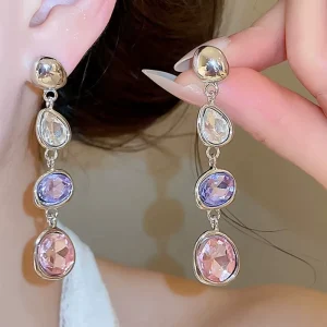 Diamond Encrusted Oval Water Droplet Earrings Design Versatile Exquisite Sweet Earrings