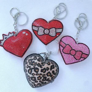 Diamond Heart Leopard Keychain Bling Crystal Rhinestone Key Chains Heart Love Bow Bag Keychain