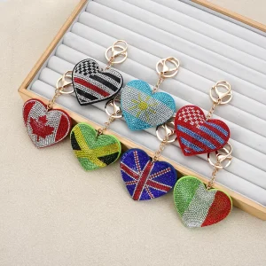 Diamond Korean American Flag Peach Heart Key Chain Pendant Women’s Luggage Car Pendant Factory Mini Bag Charms Luxury