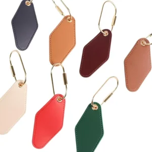 Diamond Leather Keychain Modern Key Rings Vintage Style Motel Office Key Chains Diamond shaped Key Ring Tag