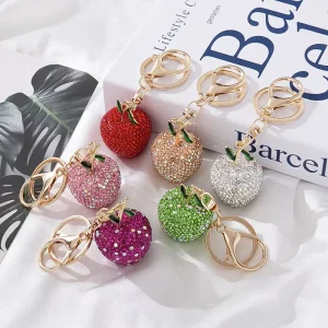 Diamond Studded Apple Keychain 3D Metal Pendant Fashion Bag Charm Jewelry Decoration Gift for Women