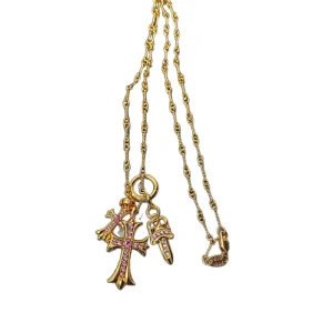 Diamond-Studded Double Cross Sword Necklace