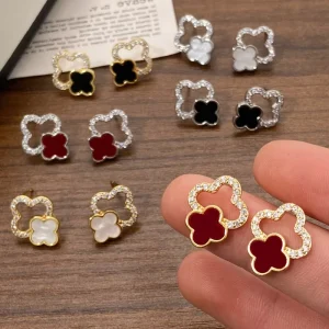 Diamond Studded Hollow Lucky Flower Earrings Simple Commute Earrings