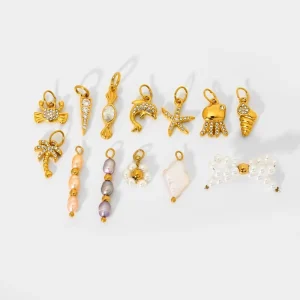Diamond Studded Underwater World Charm Stainless Steel Plated 18k Gold DIY Accessory Pendant