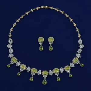 Diamond Water Drop Women’s Necklace & Earring Set Colorful Zircon Jewelry for Party Gift Engagement Wedding Classic