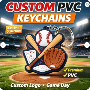 Die Cut PVC Keychain Custom Shape 2D 3D Soft Rubber Keyring Personalized Design OEM Baseball Game Gift