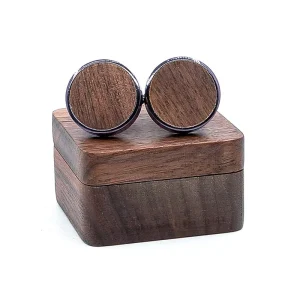 Different Colors Round French Shirt Sleeve Metal Brass Wooden Cufflinks With Gift Box Set for Men