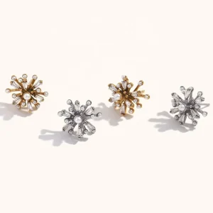 Dingran Pearl Zircon Firework Stud Earrings Women Stainless Steel Fashion Jewelry