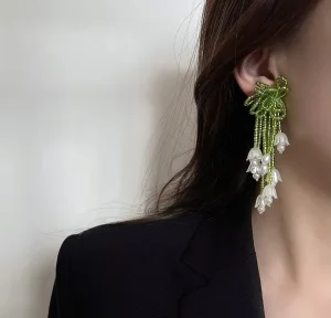 Direct Fashion 925 Sterling Silver Beaded Fringe Earrings Forest Minimalist Sweet Design Earrings