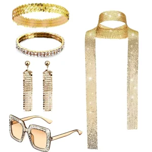 Disco Costume Set for Women 5 Pieces Accessories Including Bling Sunglasses Earrings Jewellery Outfits Diwali Christmas