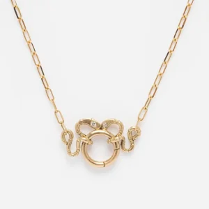 Diy Charm Necklace Women 925 Sterling Silver 18k Gold Thin Paper Clip Chain Zircon Twin Snake Charm Holder Necklace