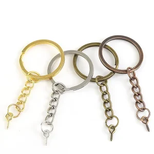 Diy Plain Charms Carved Chain Custom Key Ring Chain Screw Eye Blank Metal Iron Split Ring Keyrings Carabiner Keychain