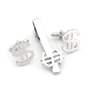 Dollar Sign Novelty Cufflinks Tie Clip Custom Men’s Suit Shirt Fashion Accessory Wedding Tuxedo Trendy Jewelry Gift