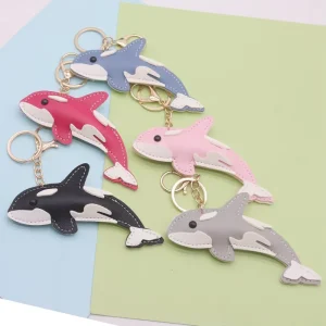 Dolphin PU Leather Keychain Mix Colors for Bag Charm Car Pendant Hanging Ornament