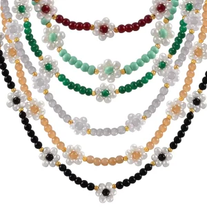 Dopamine Style Handmade Mixed Color Shell Pearls and Natural Stones Gold-Plated Stainless Steel Necklace