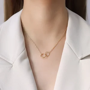 Double Circle Stainless Steel Pendant Plain Necklace Chains Available in Two Colors for Silver and Rose