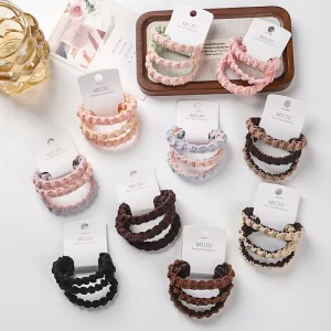 Double Color Elastic Hair Ties with Pleats 3 Piece Barcode Hair Accessories Hair Bands