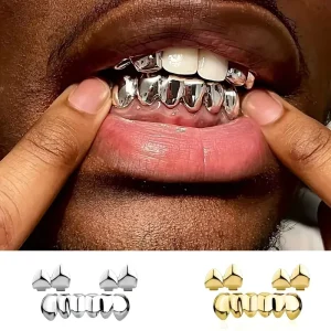 Double Glossy Hip Hop Teeth Decoration Unisex Halloween Stage Cosplay Party Performance Fake Teeth Props for Men Women