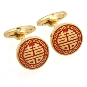 Double Happiness Character Set Elegant Cufflinks and Tie Clip Custom Mens Suit Shirt Fashion Accessory for Wedding