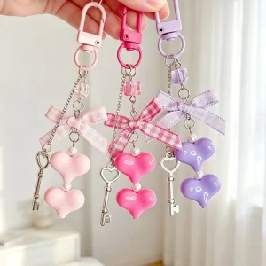 Double Heart Keychain Sweet Pendant Bag Charm Bestie Waffle Small Gift Hanging Ornament New Cross border