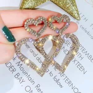 Double Heart Rhinestone Earrings for Women Sparkling Crystal Earrings Heart Drop Earrings Fashion Jewelry for Party Wedding Gift