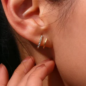 Double Layer 18k Pvd 316 Stainless Steel Earring Stud Delicate Zircon Crystal Earrings for Women